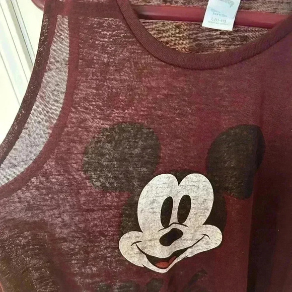 Disney Mickey Mouse Muscle T-Shirt sleeveless tank. Maroon. Sheer. - Picture 3 of 9